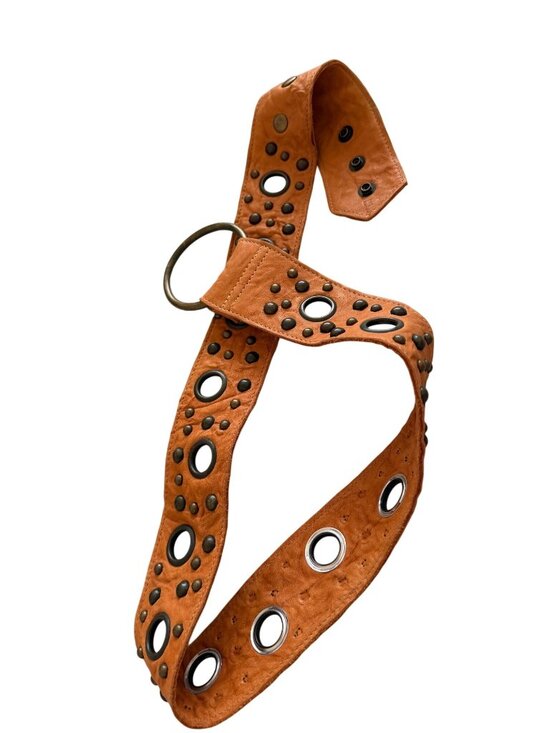 Treesje Womens Circular Metal Buckle Studded Hip Belt Size 36 inch Tan Leather main image 5